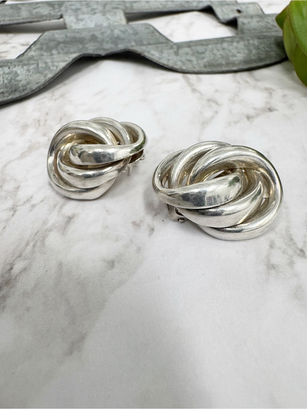 Vintage Classic Silver Woven Knot Chunky Stud Earrings